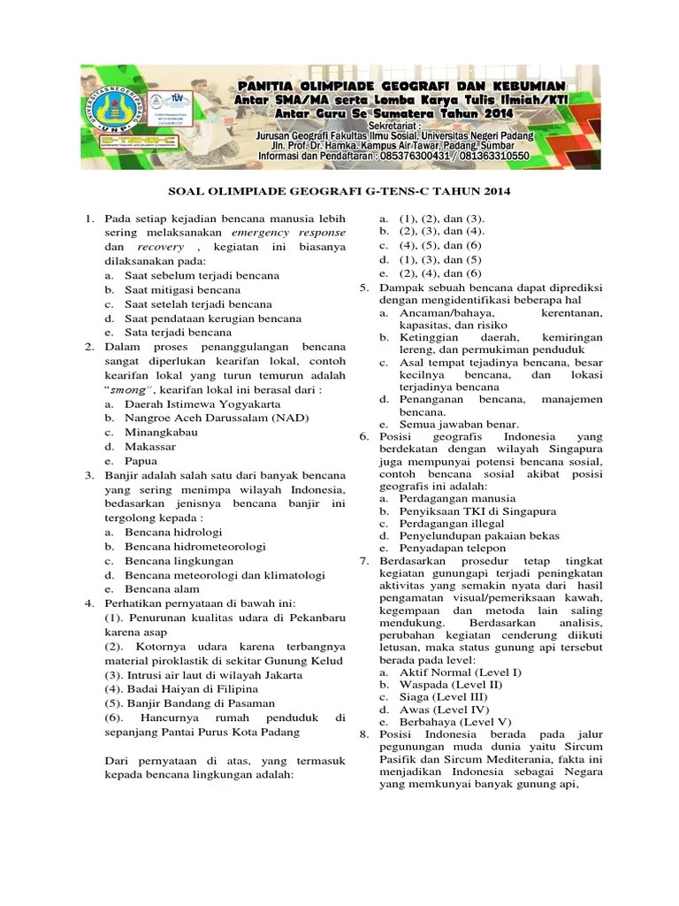 Soal Olimpiade Geografi Gtensc Tahun 2014 Newwwww | PDF