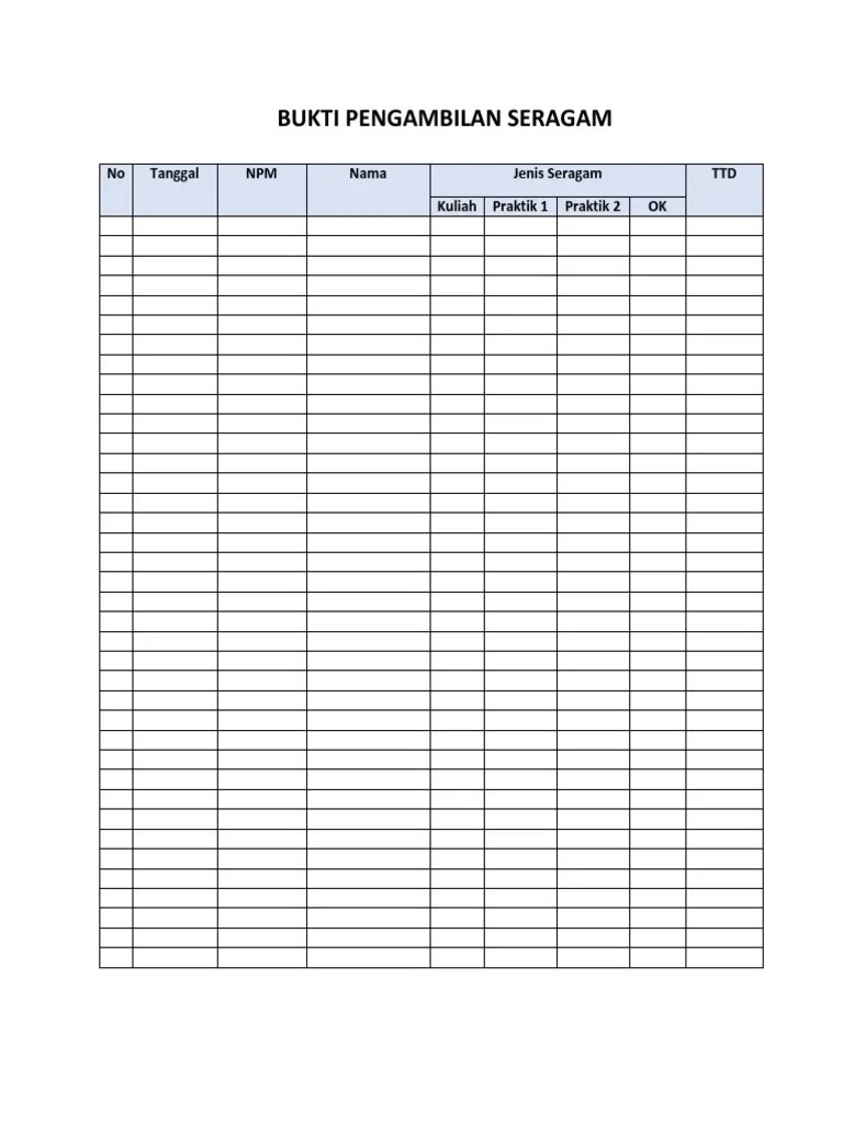Format Bukti Pengambilan Seragam | PDF