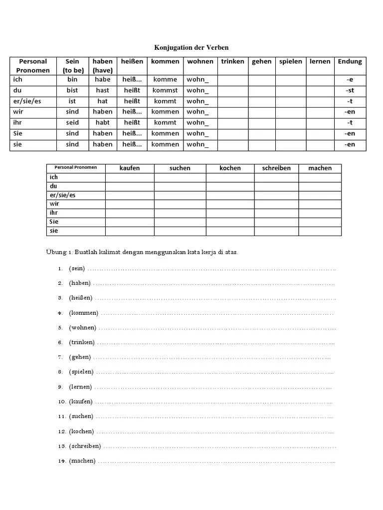Latihan Konjugasi Verben Bahasa Jerman | PDF