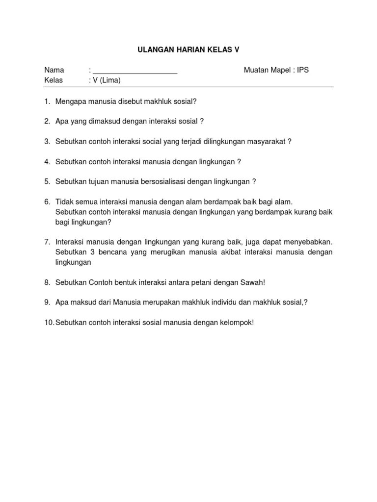 Ulangan Harian Kelas V Ips | PDF