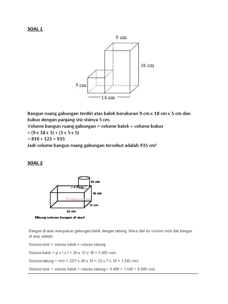 Volume Bangun Gabungan Tersebut Adalah Kubus Dan Balok