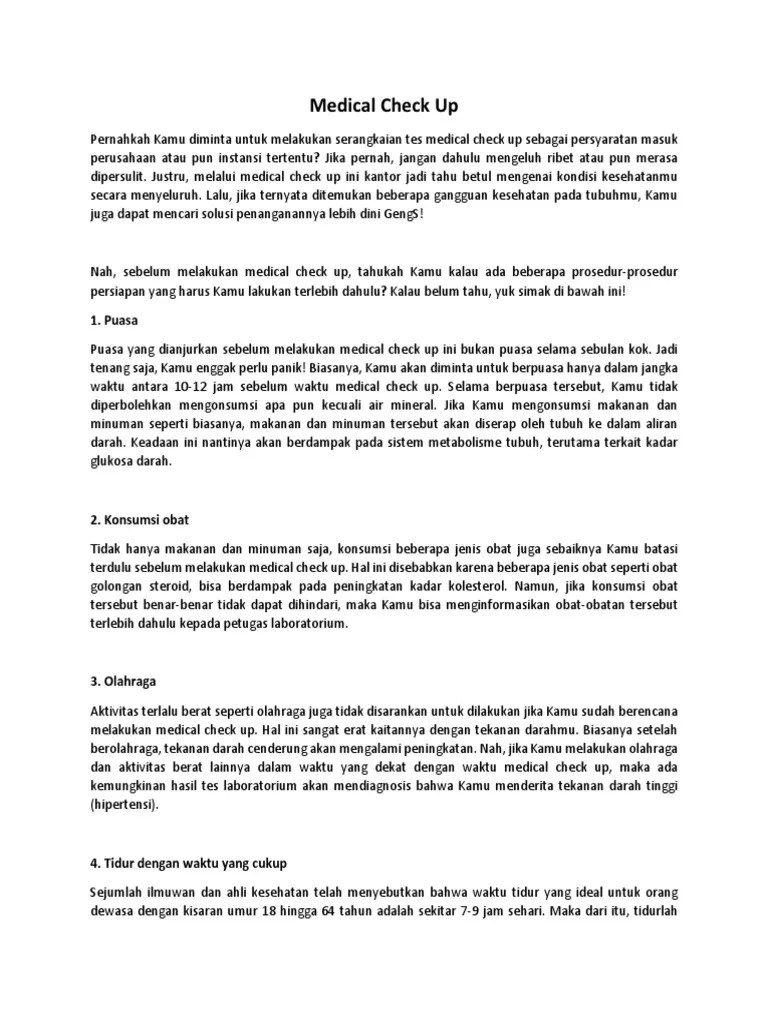 Medical Check Up (MCU) | PDF