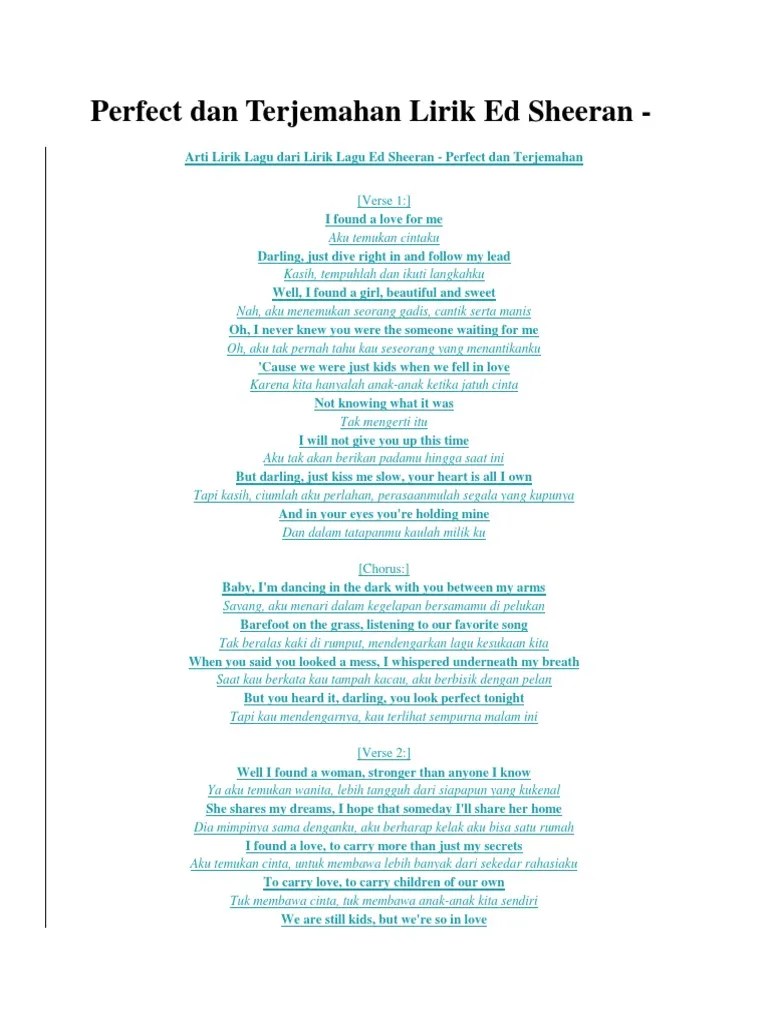 Lirik Dan Terjemahan Perfect To Me