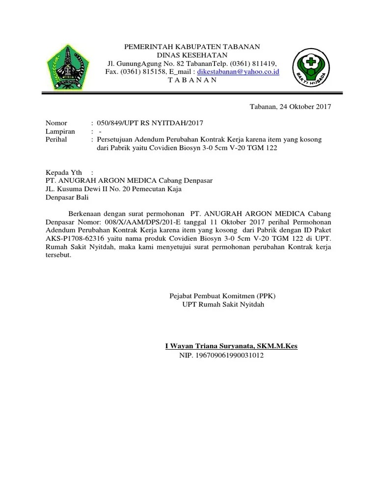 Surat Pemberitahuan Persetujuan Adendum | PDF