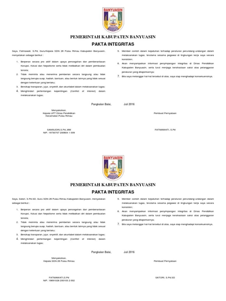 Pakta Integritas Pegawai | PDF