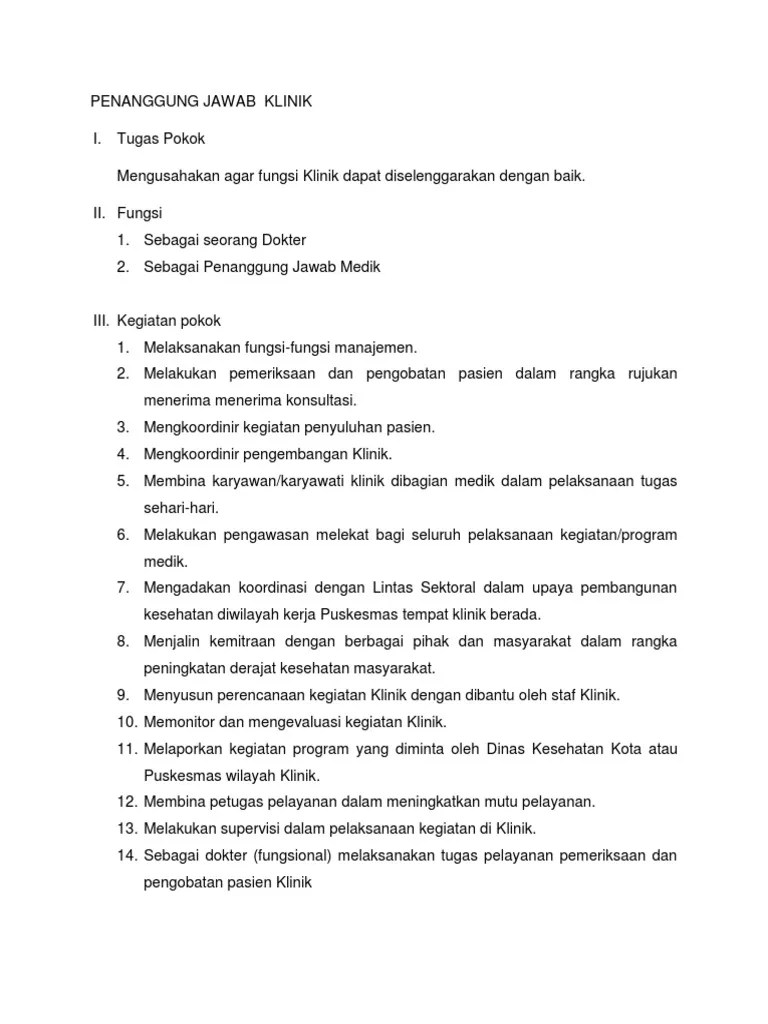 Uraian Tugas Penanggung Jawab Klinik | PDF