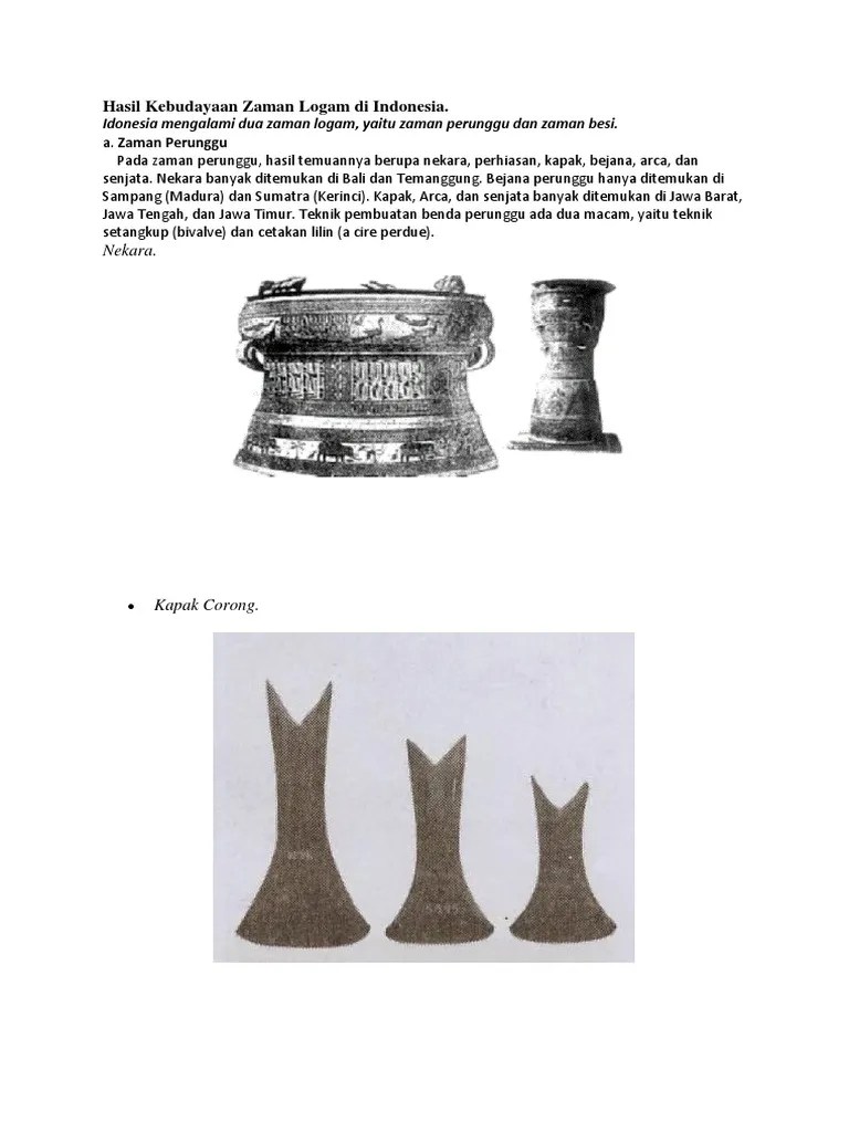 Hasil Kebudayaan Zaman Logam Di Indonesia | PDF