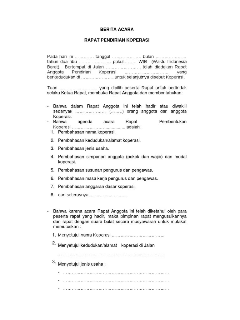 Contoh Berita Acara Pendirian Koperasi | PDF
