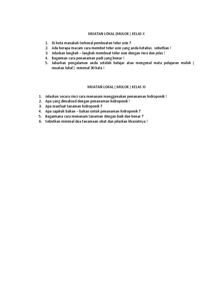 Soal Mulok X &amp; Xi | PDF