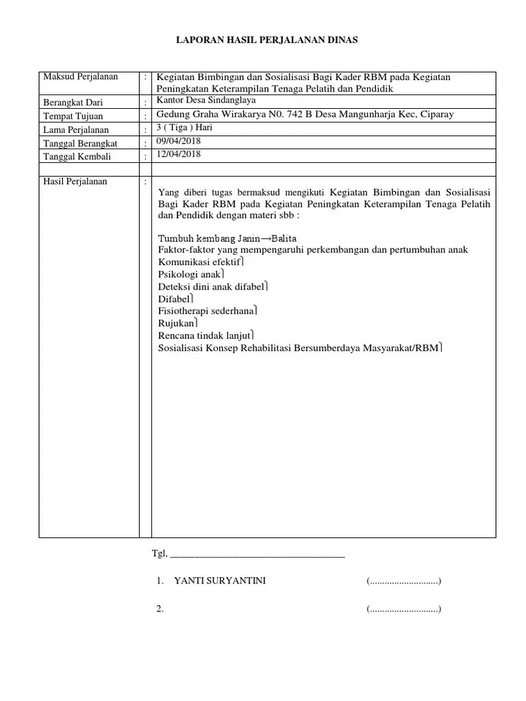 Laporan Hasil Perjalanan Dinas 2018 | PDF
