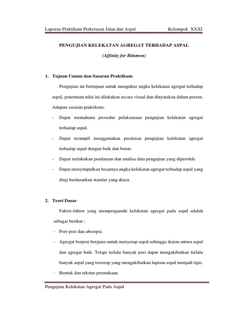 Pengujian Kelekatan Aspal Terhadap Agregat Xxxi-1 | PDF