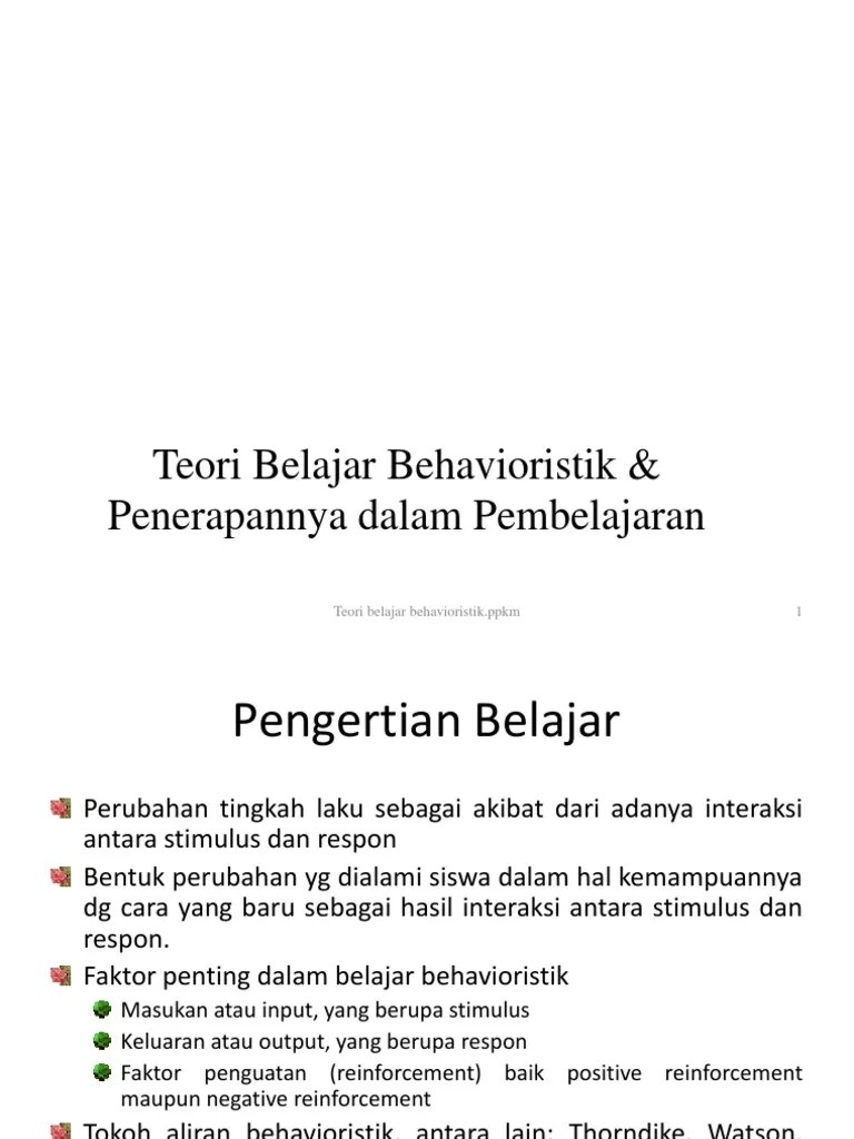 Teori Belajar Behavioristik Penerapannya Dalam Pembelajaran | PDF