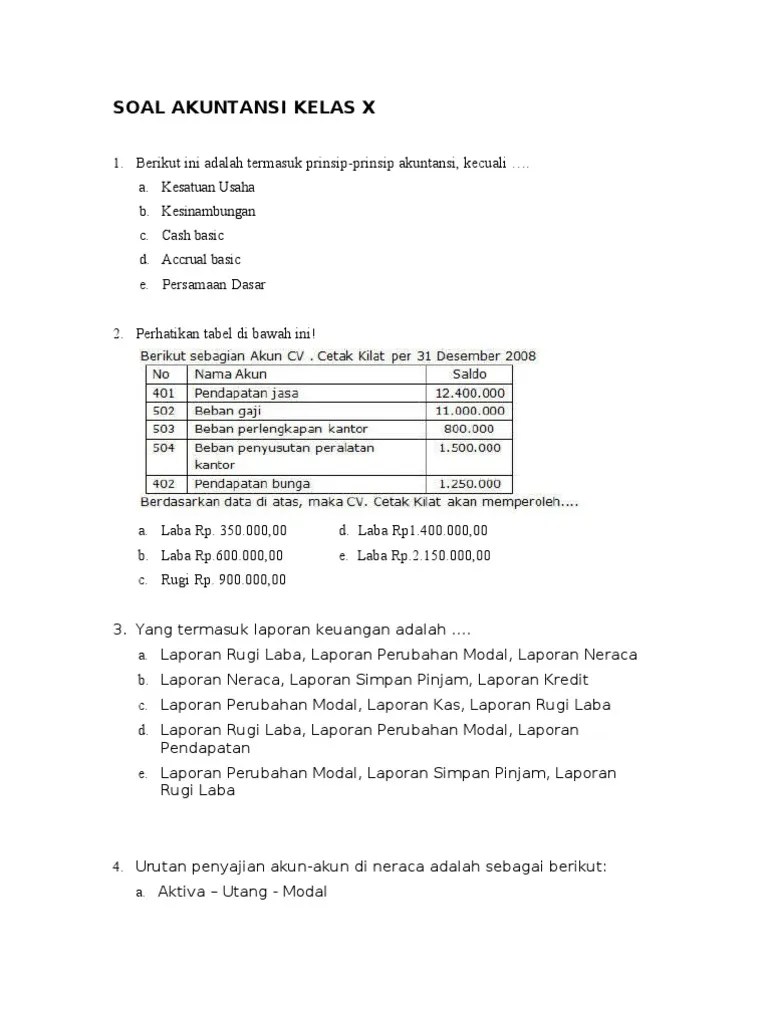 Soal Akuntansi Kelas X | PDF
