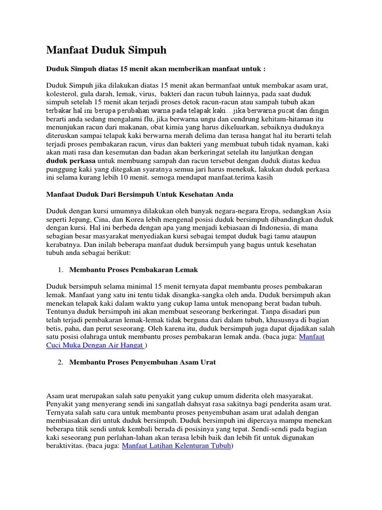 Manfaat Duduk Simpuh PENTING ASAM URAT | PDF