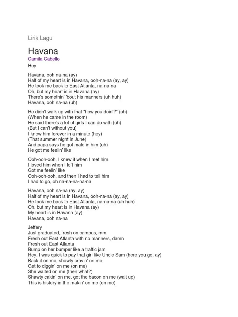 Lirik Lagu Havana