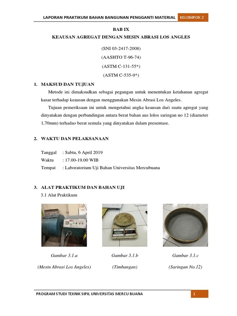 Keausan Agregat Dengan Mesin Los Angless | PDF
