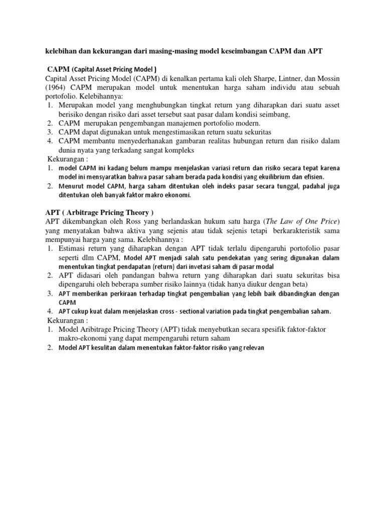 Kelebihan Dan Kekurangan Dari Masing Capm Dan Apt | PDF