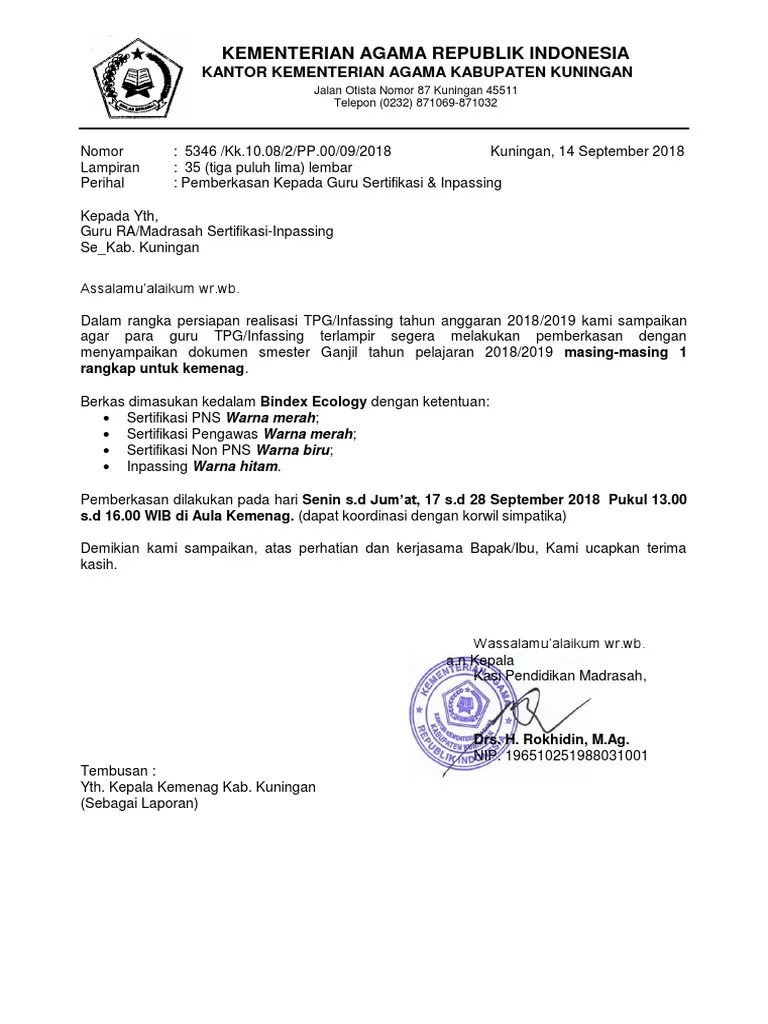 Surat Pemberkasan TPG | PDF