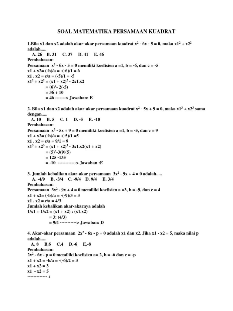 Soal Matematika Persamaan Kuadrat | PDF