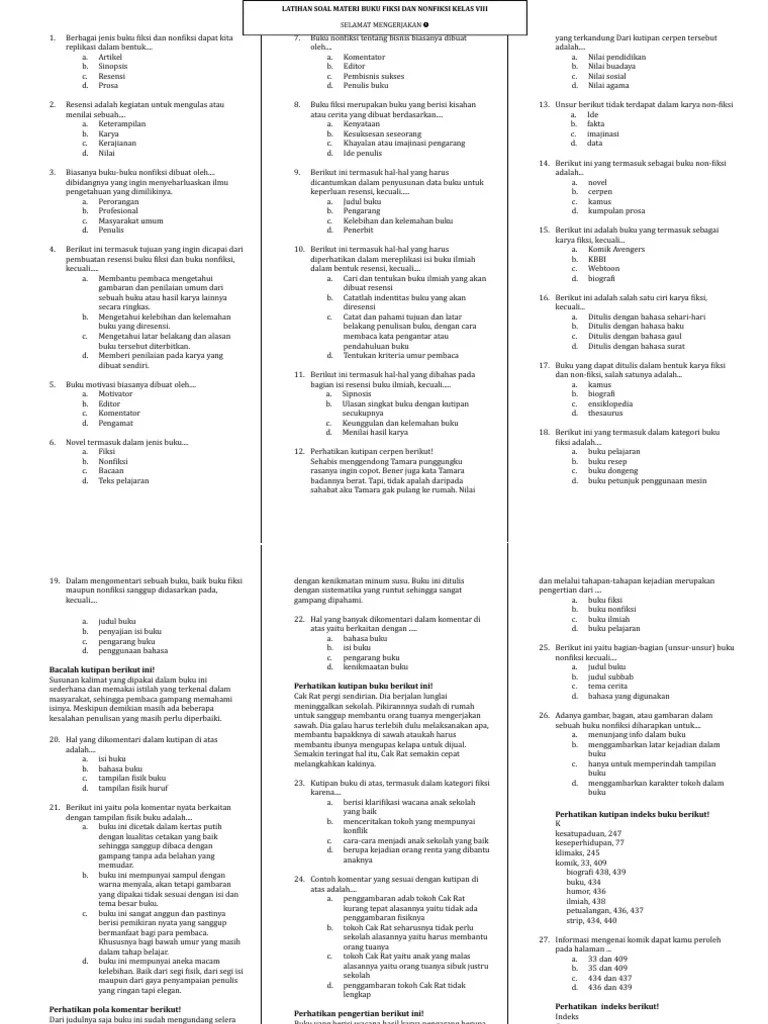 Latihan Soal Materi Buku Fiksi Dan Nonfiksi Kelas VIII | PDF