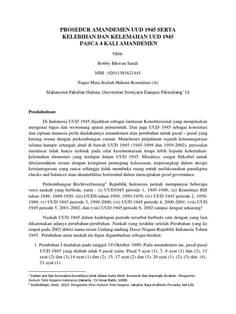Prosedur Amandemen Uud 1945 Serta Kelebi | PDF