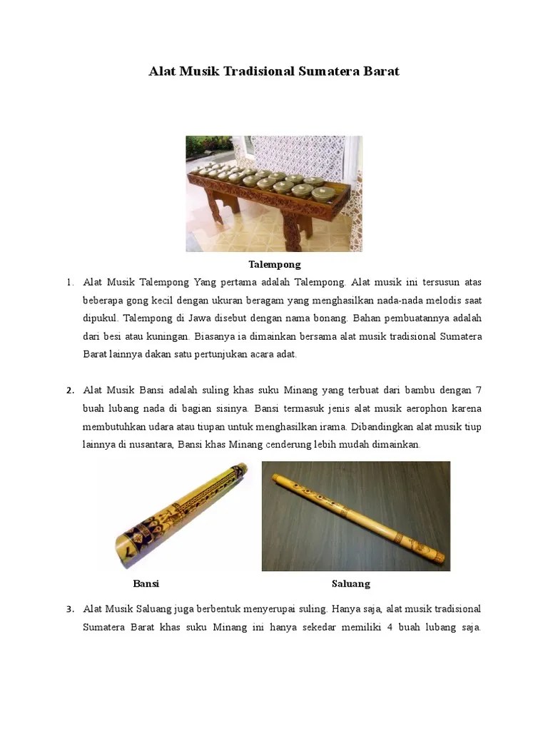 Alat Musik Tradisional Sumatera Barat | PDF