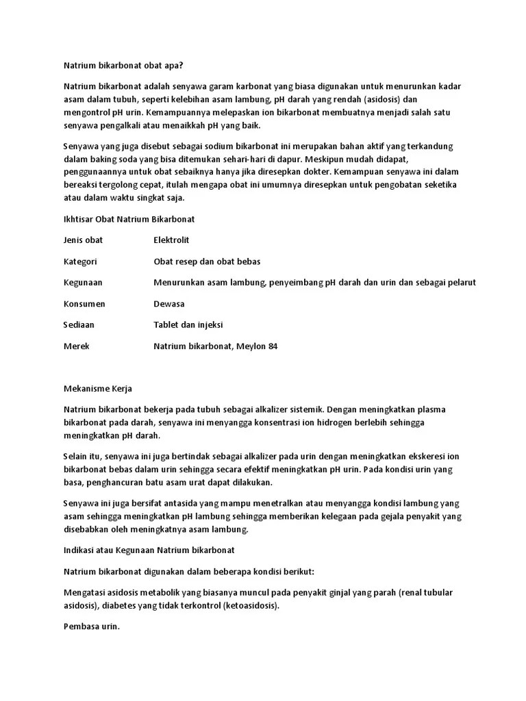 Natrium Bikarbonat Obat Apa | PDF
