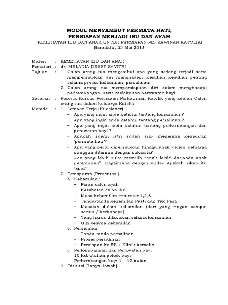 Modul Materi Kesehatan Ibu Dan Anak Untuk Kursus Persiapan Perkawinan | PDF