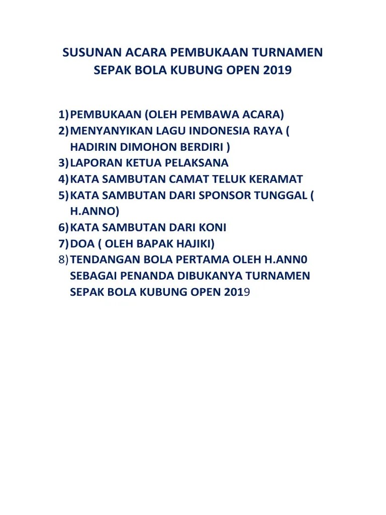 Susunan Acara Pembukaan Turnamen Sepak Bola Kubung Open 2019 | PDF