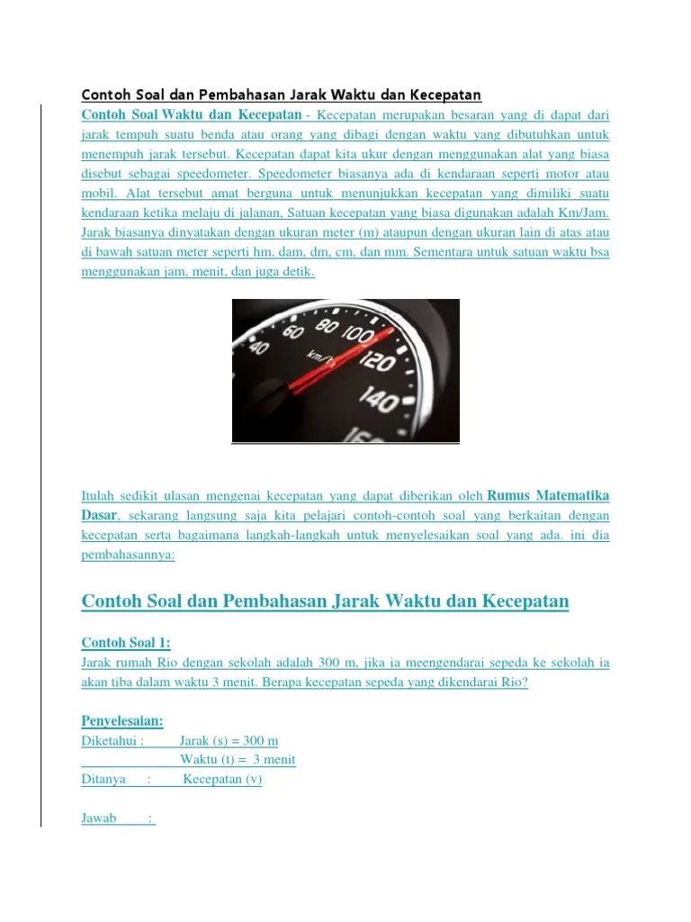 Contoh Soal Dan Pembahasan Jarak Waktu Dan Kecepatan | PDF