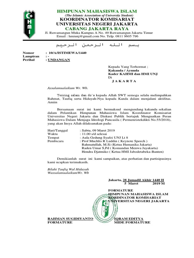 Undangan Pelantikan HMI UNJ 2019-2020 | PDF