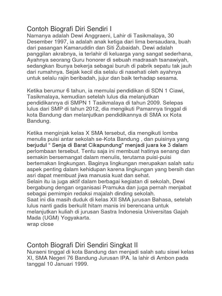 Contoh Biografi Singkat Diri Sendiri