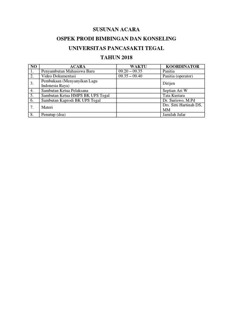 SUSUNAN ACARA Ospek | PDF