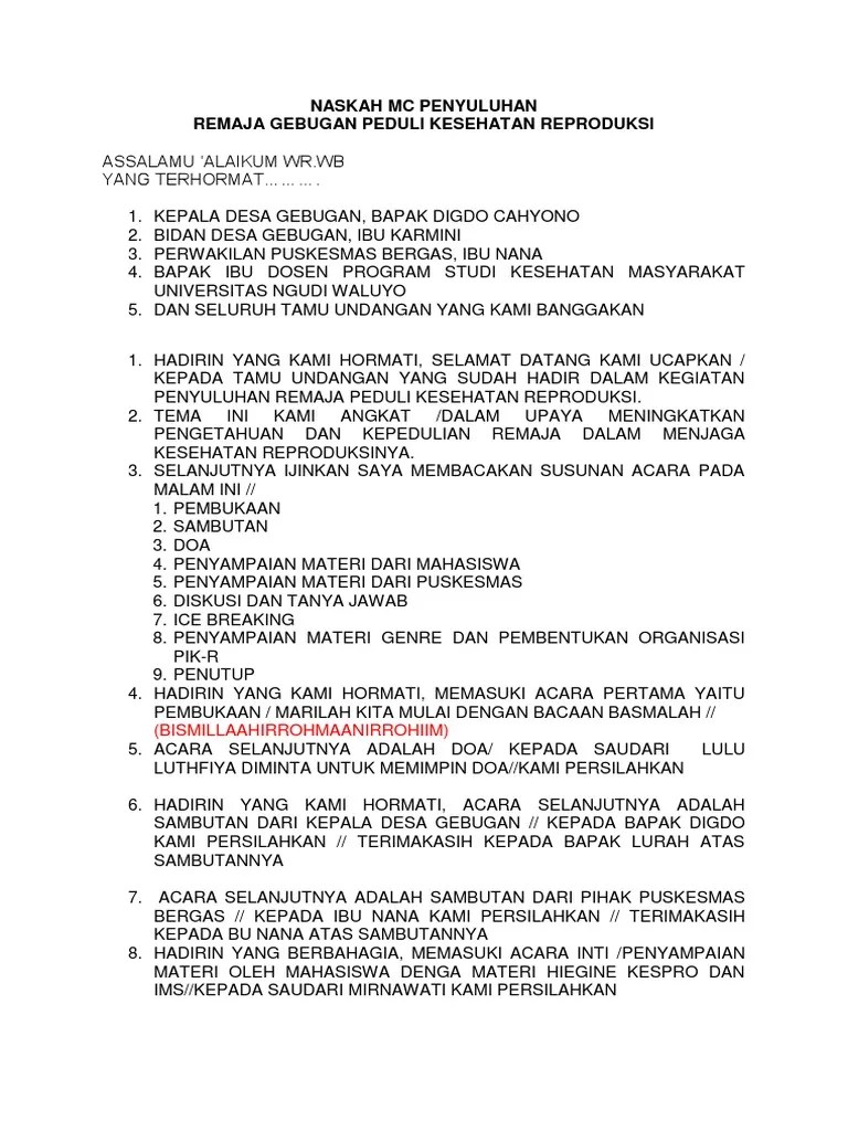 Naskah MC Penyuluhan | PDF