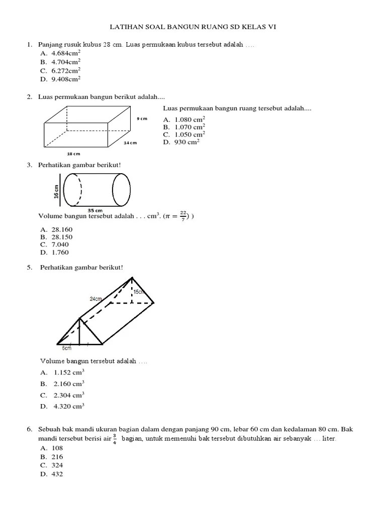 Latihan Soal Bangun Ruang SD Kelas 6 | PDF