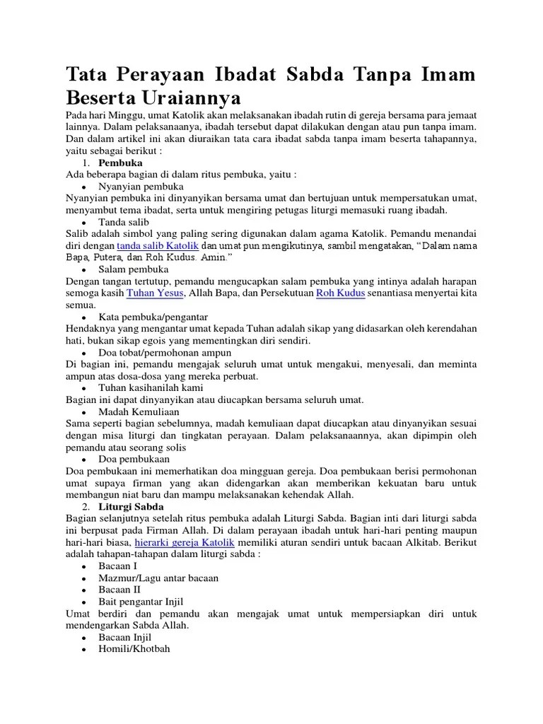 Tata Perayaan Ibadat Sabda Tanpa Imam Beserta Uraiannya | PDF