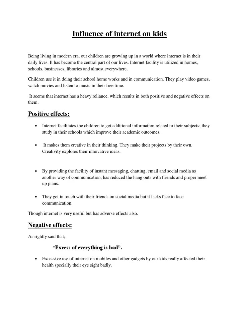 Influence of Internet On Kids | PDF