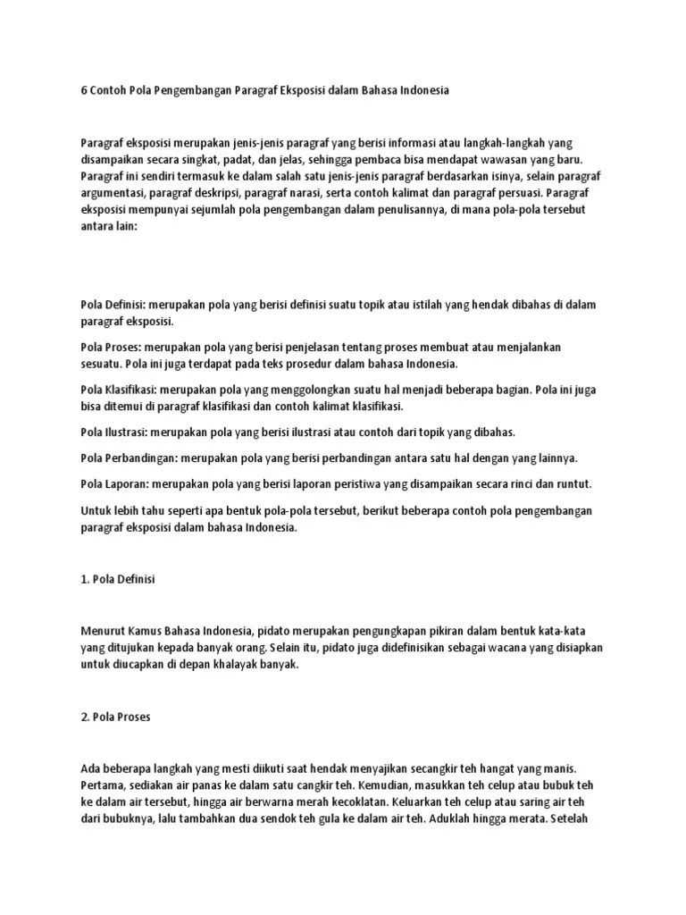 6 Contoh Pola Pengembangan Paragraf Eksposisi Dalam Bahasa Indonesia | PDF