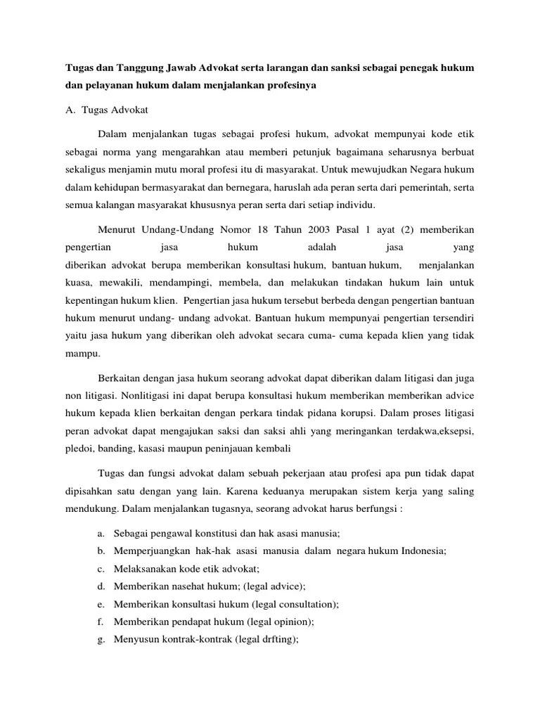 Tugas Dan Tanggung Jawab Advokat Serta Larangan Dan Sanksi | PDF