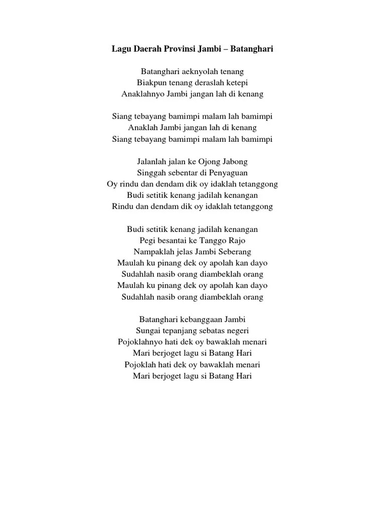 LIRIK Lagu Daerah Provinsi Jambi | PDF