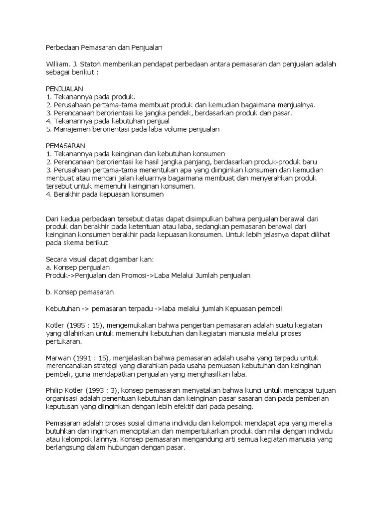 Perbedaan Pemasaran Dengan Penjualan | PDF