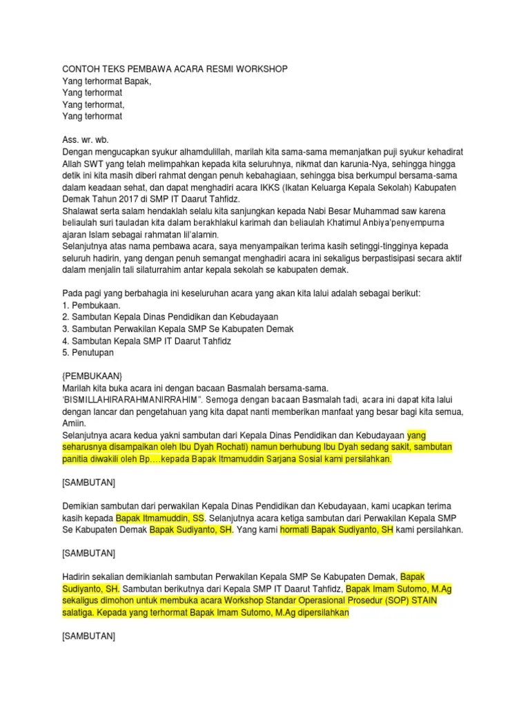 Contoh Teks Pembawa Acara Resmi Workshop | PDF