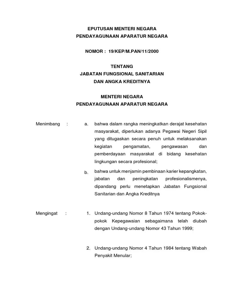 Permenpan Sanitarian | PDF
