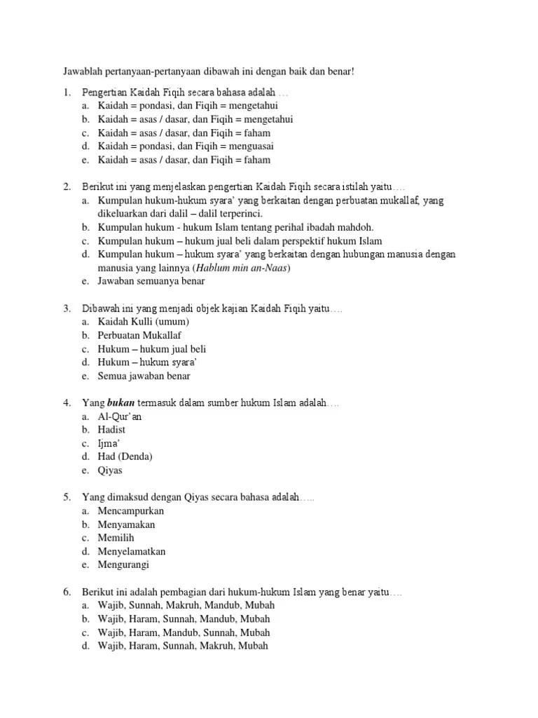 Soal Qawaid Fiqih Kelas XI | PDF