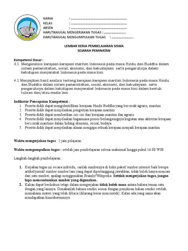 KELAS 11 TUGAS 1 Kerajaan Maritim Hindu-Buddha | PDF