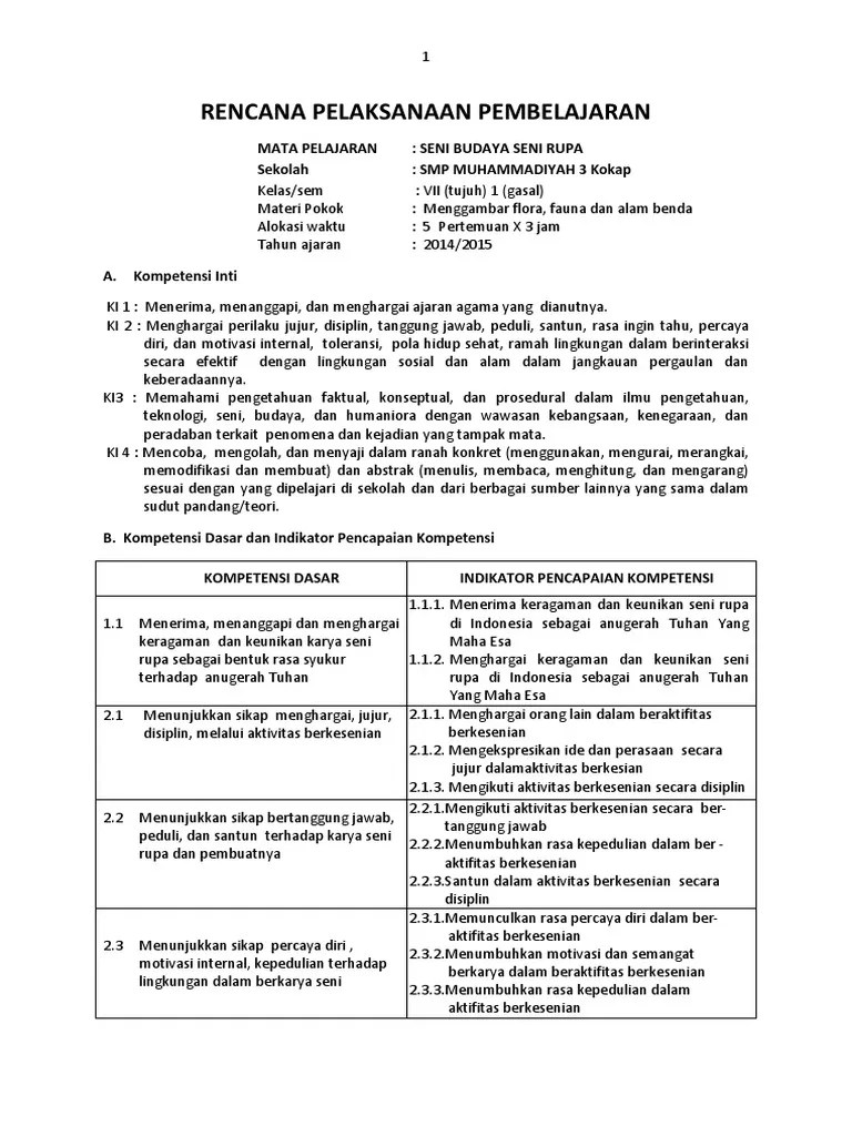 RPP Revisi Menggambar Flora Fauna Alam Benda Kelas 7 Sem 1 | PDF