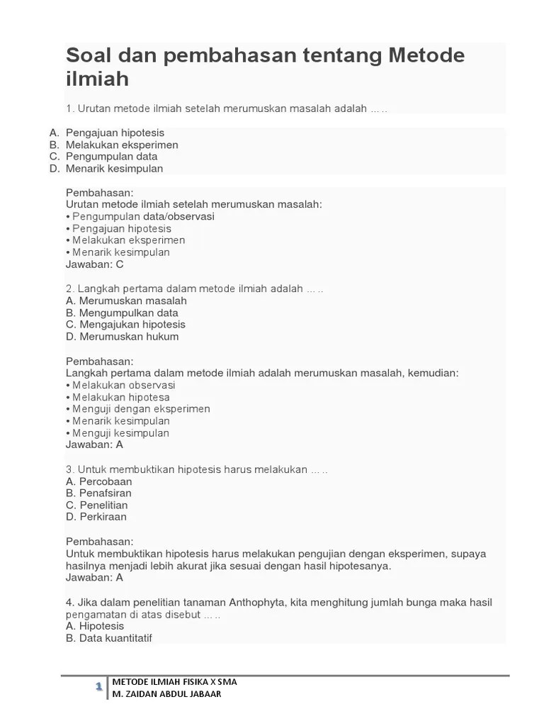 Soal Dan Pembahasan Tentang Metode Ilmiah | PDF