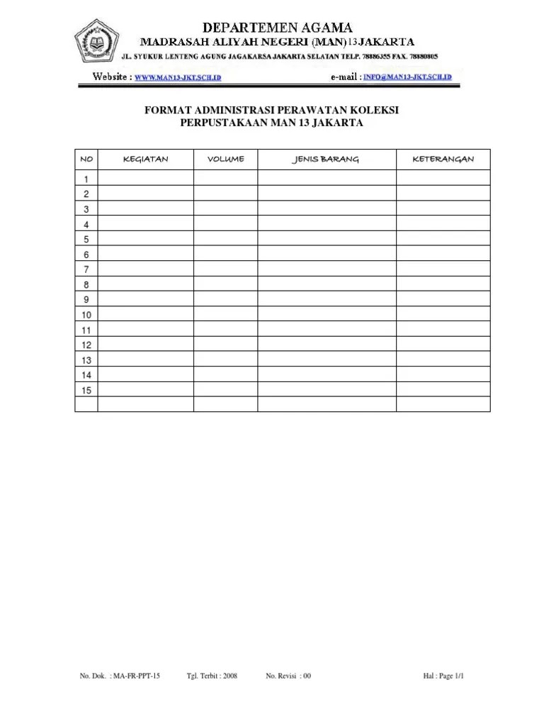 Contoh Format Administrasi Perawatan Buku Administrasi Perpustakaan SMP |  PDF