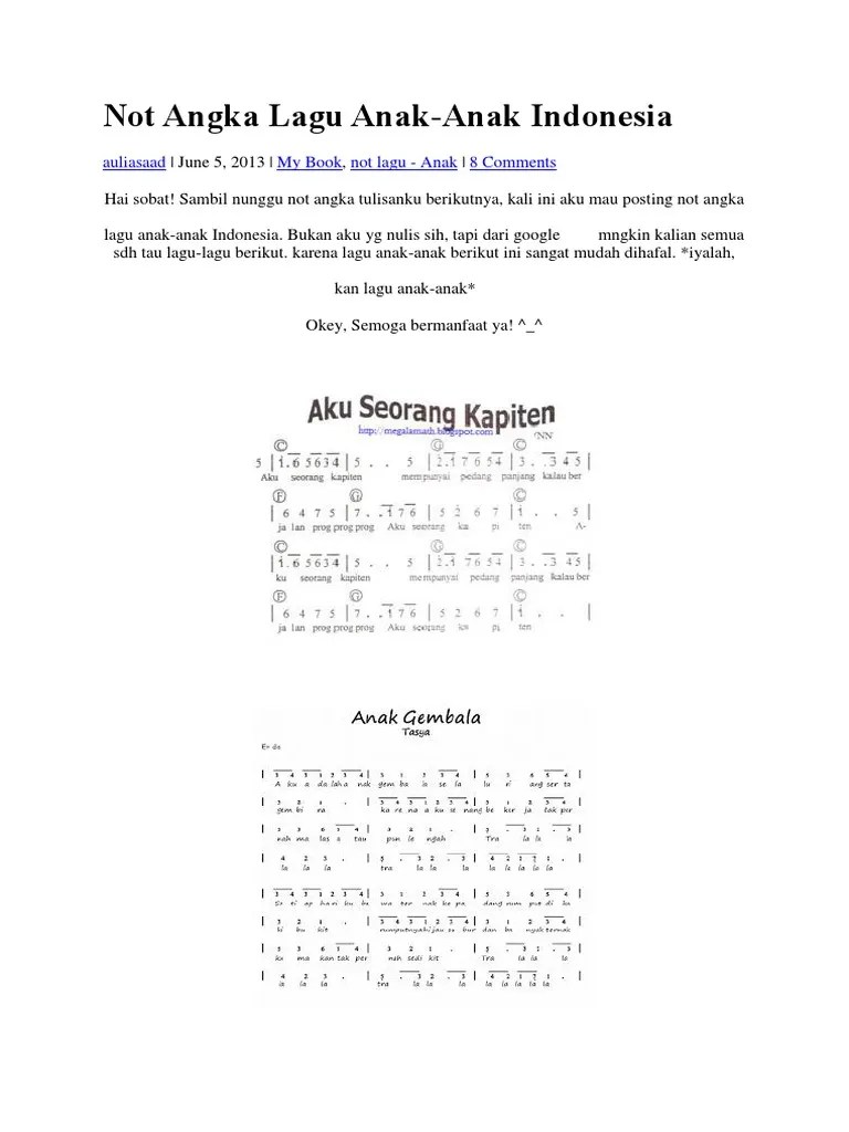 Not Angka Lagu Aku Anak Gembala