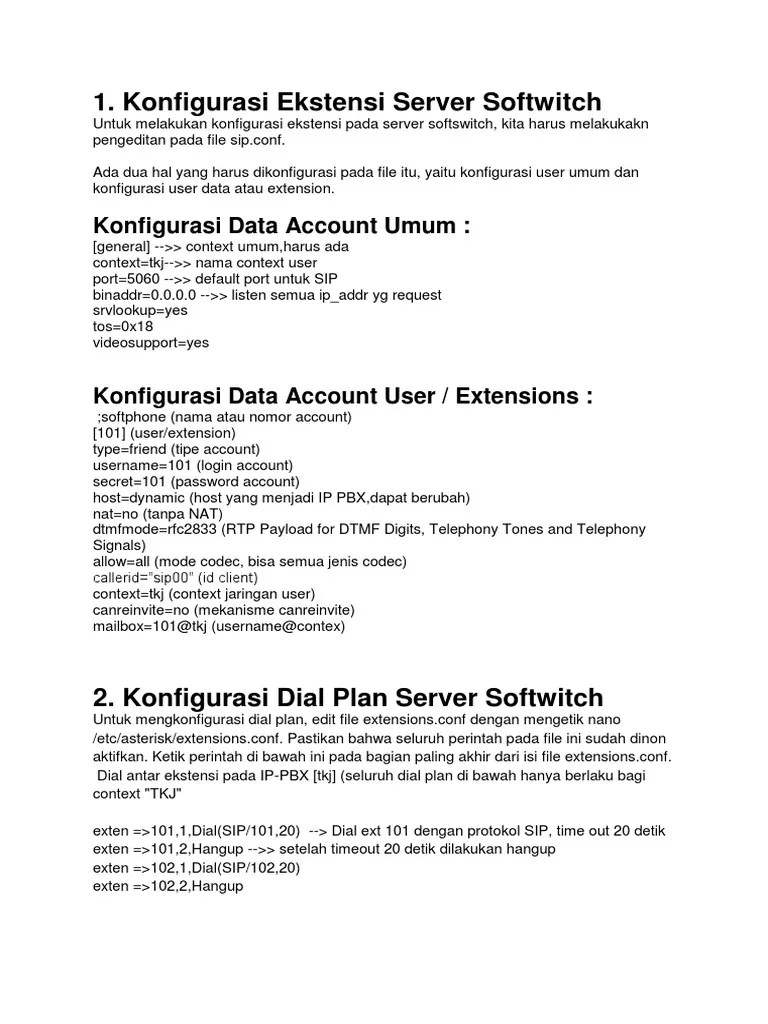 Konfigurasi Ekstensi Server Softwitch | PDF